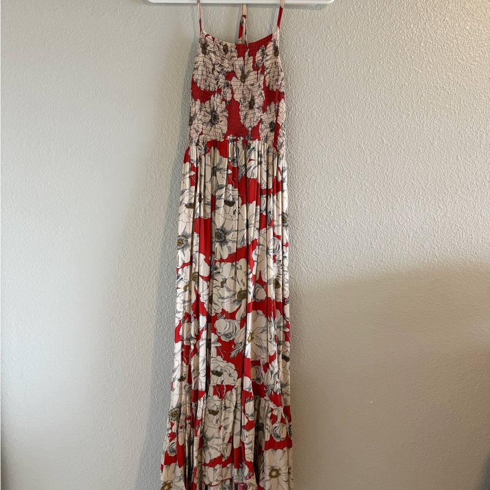 Free People Red and Cream Floral Midi Dress